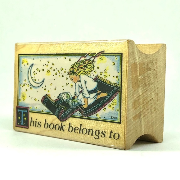 Mary Engelbreit Magic Carpet Book Plate Rubber Stamp 688F This Book Belongs To - Picture 3 of 11